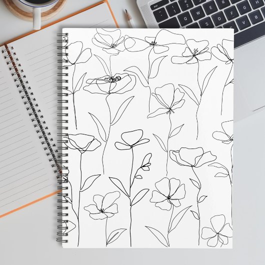 Poppy Wildflower Zwart-wit Minimalistisch Bloemen Planner