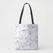Poppy Wildflower Zwart-wit Minimalistisch Bloemen Tote Bag (Voorkant)