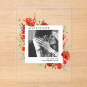 Poppy Wildflowers Verloving foto Sla de datum op Acryl Uitnodigingen (Voorkant)