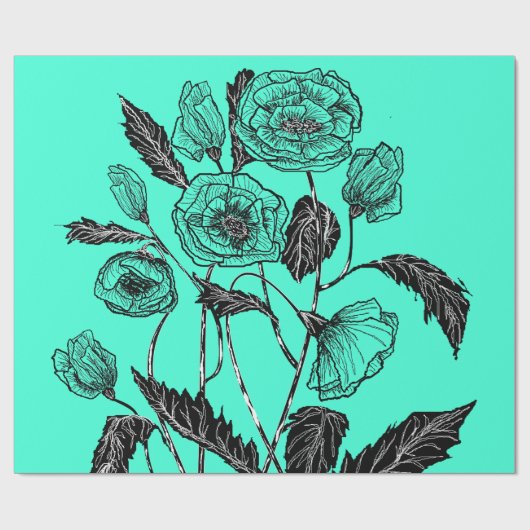 Poppy Wrapping Paper Turquoise - Kies uw kleur Cadeaupapier (Vlak)