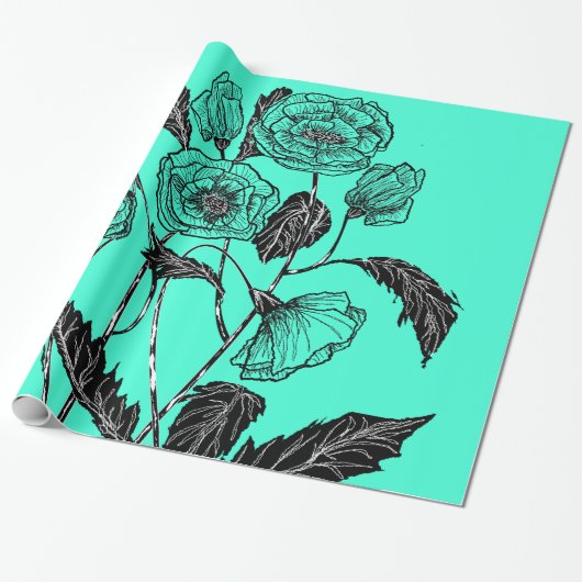 Poppy Wrapping Paper Turquoise - Kies uw kleur Cadeaupapier (Uitgerold)