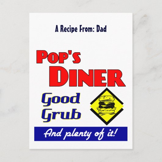 Pops Diner Retro Aangepaste Receptkaart Ansichtkaa Briefkaart (Voorkant)