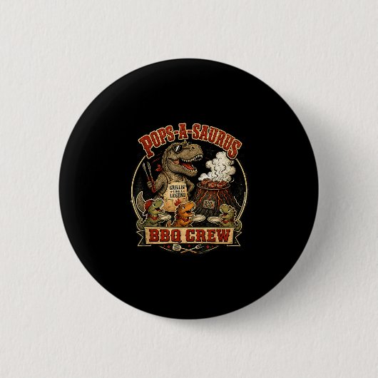 Pops een saurus bbq bemanning grappige dinosaurus ronde button 5,7 cm (Voorkant)