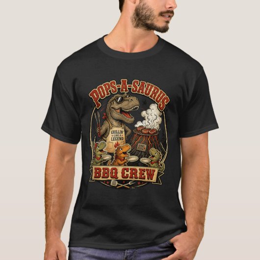 Pops een saurus bbq bemanning grappige dinosaurus t-shirt (Voorkant)
