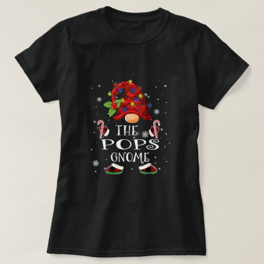 Pops Gnome Buffalo Plaid Kerstboom Licht T-Shirt (Design voorkant)