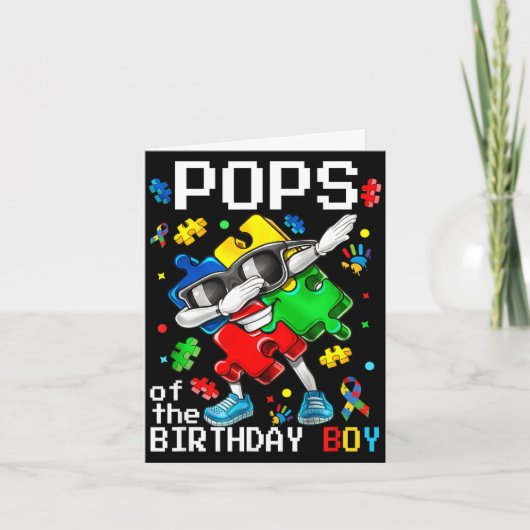 Pops van de verjaardagsjongen autisme bewustzijn p kaart (Voorkant)