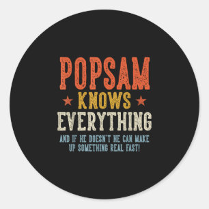 Popsam weet alles vaderdag retro vintage ronde sticker