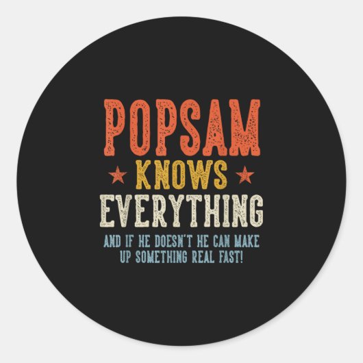 Popsam weet alles vaderdag retro vintage ronde sticker (Voorkant)