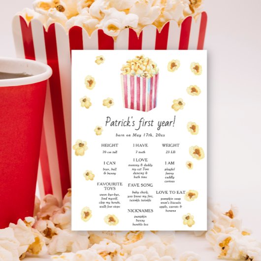 Popscorn eerste verjaardag mijlpaal verjaardag poster