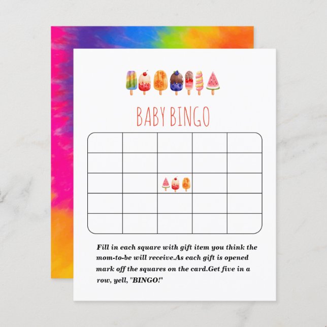 Popsice Cream baby shower bingo (Voorkant / Achterkant)