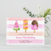 Popsice Cream Birthday Summer Pool Party Kaart (Staand voorkant)