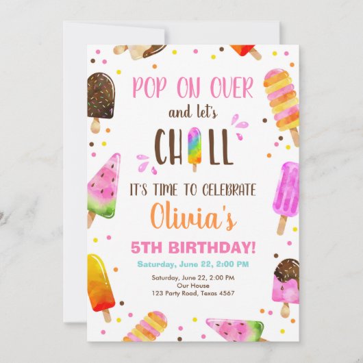 Popsice Cream Birthday Summer Pool Party Kaart (Voorkant)
