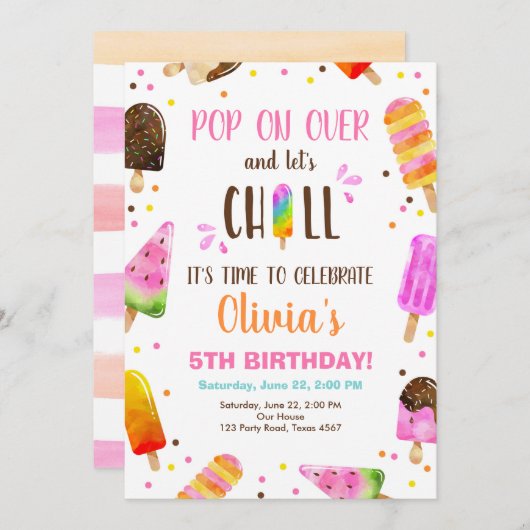 Popsice Cream Birthday Summer Pool Party Kaart (Voorkant / Achterkant)