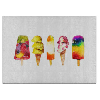 Popsice Cream Summer Glass Cutting Board Snijplank