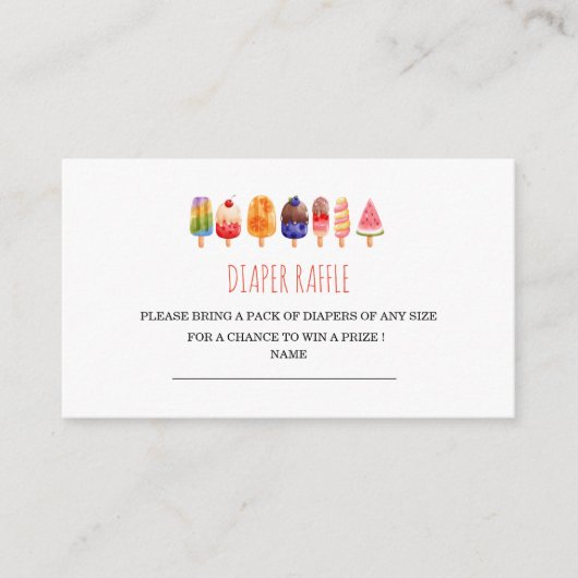 Popsice Crème baby shower diaper raffinage Informatiekaartje (Voorkant)