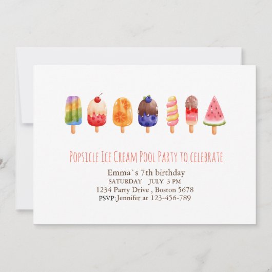 Popsiche Ice Cream PartyInvitation Kaart (Voorkant)
