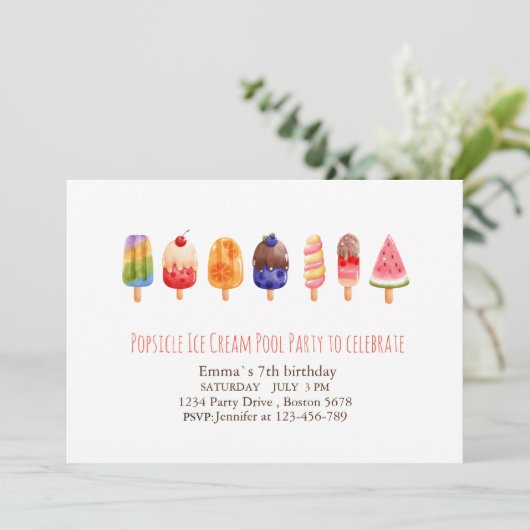 Popsiche Ice Cream PartyInvitation Kaart (Staand voorkant)