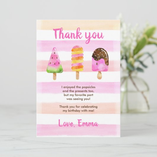 Popsiche Ice Cream Summer Birthday Hartelijk dank Kaart (Staand voorkant)