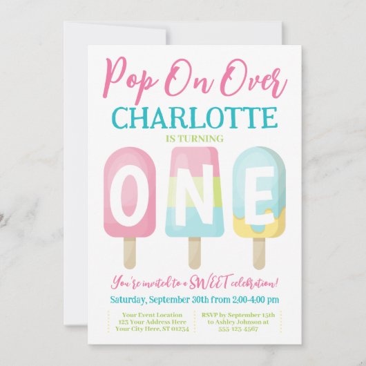 Popsicle 1e Verjaardagsuitnodiging, Pop over Kaart (Voorkant)
