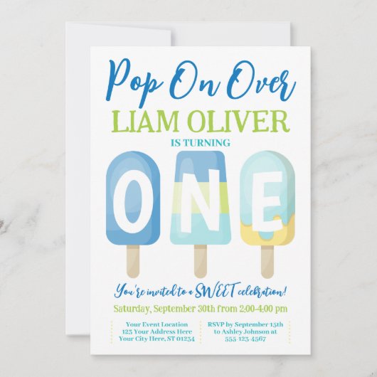 Popsicle 1e Verjaardagsuitnodiging, Pop over Kaart (Voorkant)