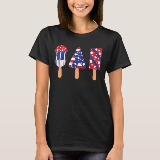 Popsicle Amerikaanse vlag Rood Wit Blauw 4 juli T-shirt (Voorkant)