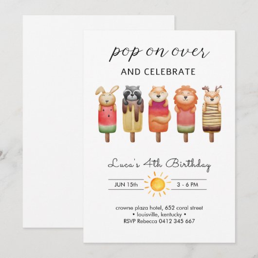 Popsicle Animals Verjaardag Kaart (Voorkant / Achterkant)