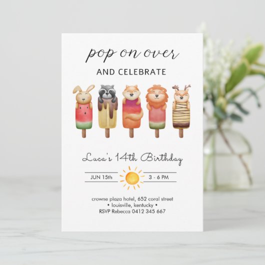 Popsicle Animals Verjaardag Kaart (Staand voorkant)