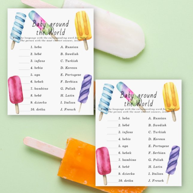 Popsicle baby shower - Baby rond de wereld spel (Creator heeft geüpload)