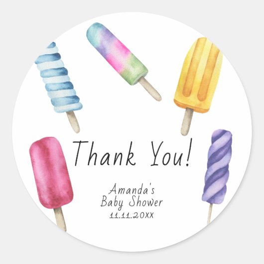 Popsicle Baby shower Bedankt Ronde Sticker (Voorkant)