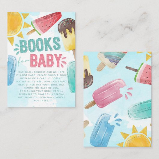 Popsicle Baby shower Boek Aanvraag Informatiekaartje (Voorkant / Achterkant)