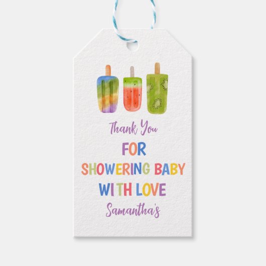 Popsicle baby shower Ice Cream zomerfeest Cadeaulabel (Voorkant)
