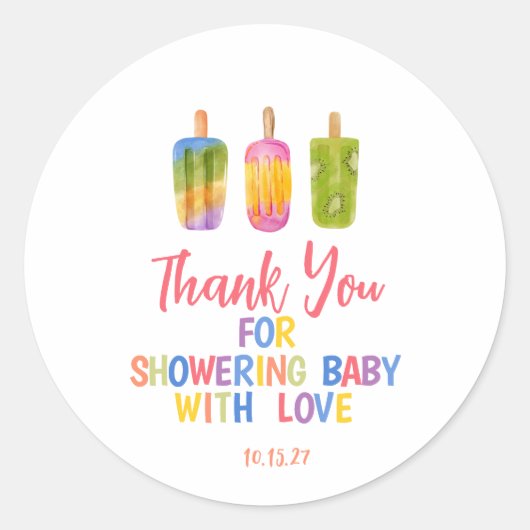 Popsicle baby shower Ice Cream zomerfeest Ronde Sticker (Voorkant)