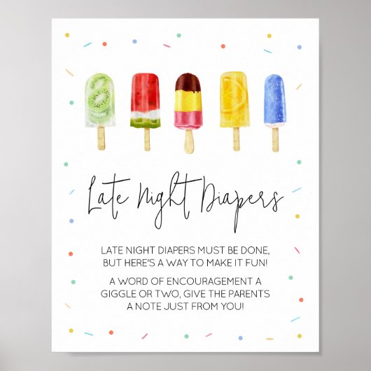 Popsicle Baby shower Late Night Luiers Poster (Voorkant)