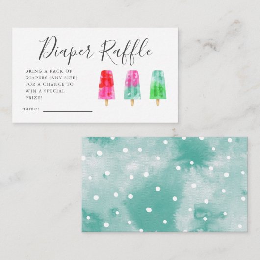 Popsicle Baby shower Luier Raffle Ticket Informatiekaartje (Voorkant / Achterkant)
