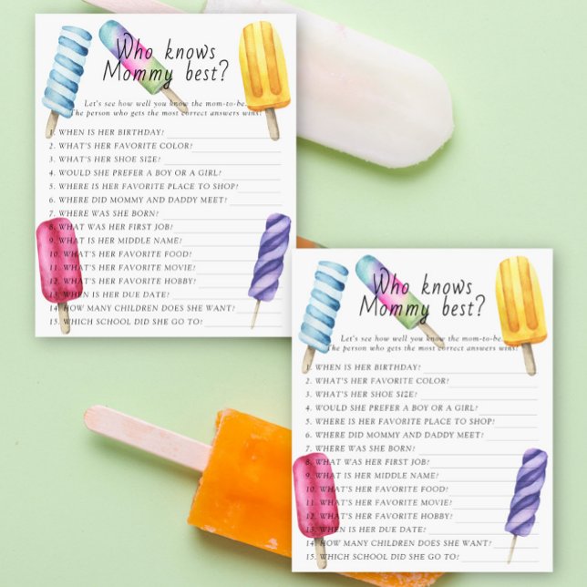 Popsicle baby shower Wie kent mama het beste spel (Creator heeft geüpload)