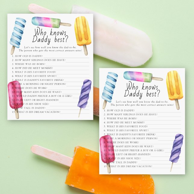 Popsicle baby shower Wie kent papa beste spel (Creator heeft geüpload)