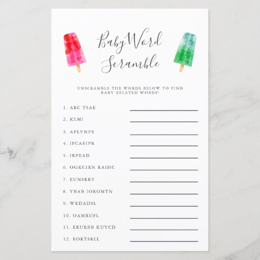 Popsicle Baby Woordzoekspel (Voorkant)