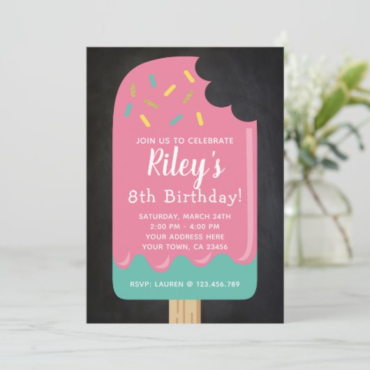 Popsicle Birthday Invitation Chalkboard Kaart (Staand voorkant)