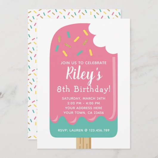 Popsicle Birthday Invitation Kaart (Voorkant / Achterkant)