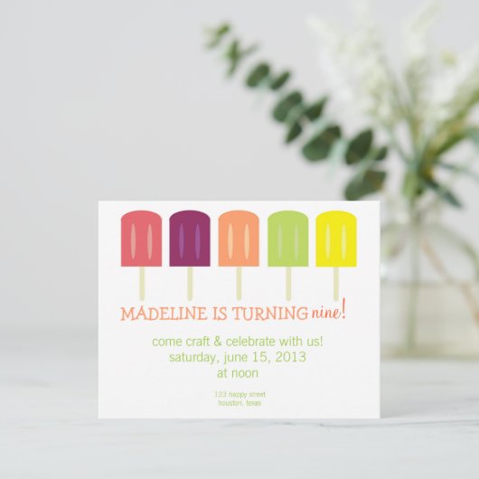 Popsicle Birthday Invitation Kaart (Staand voorkant)