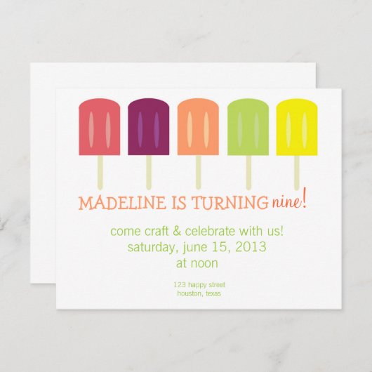 Popsicle Birthday Invitation Kaart (Voorkant / Achterkant)