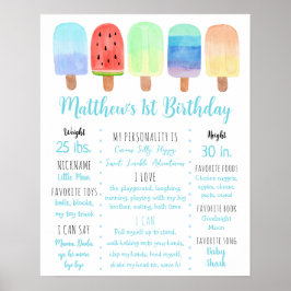 Popsicle Blauwe Jongen Eerste Verjaardag Milestone Poster