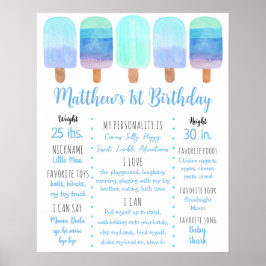 Popsicle Blauwe Jongen Eerste Verjaardag Milestone Poster