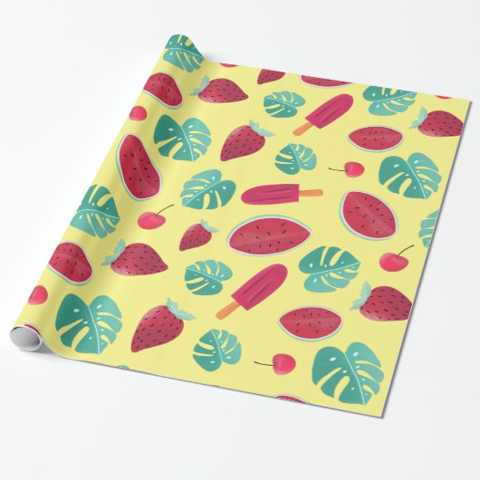 Popsicle, Cherry, aardbei en watermeloenen Cadeaupapier (Uitgerold)