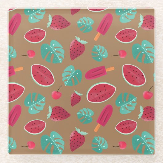 Popsicle, Cherry, aardbei en watermeloenen Glazen Onderzetter (Voorkant)