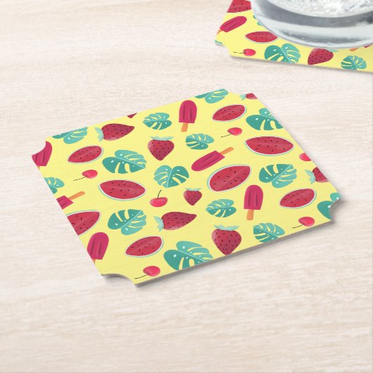 Popsicle, Cherry, aardbei en watermeloenen Kartonnen Onderzetters (Gekanteld)