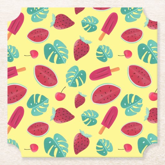 Popsicle, Cherry, aardbei en watermeloenen Kartonnen Onderzetters (Voorkant)