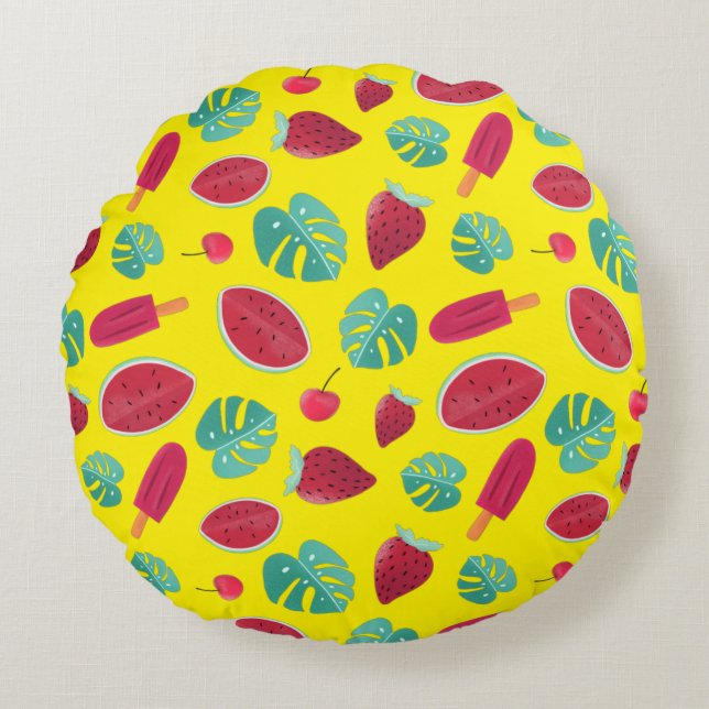 Popsicle, Cherry, aardbei en watermeloenen Rond Kussen (Voorkant)