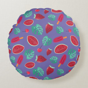 Popsicle, Cherry, aardbei en watermeloenen Rond Kussen