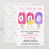 Popsicle eerste verjaardagsfeestuitnodiging kaart (Voorkant / Achterkant)